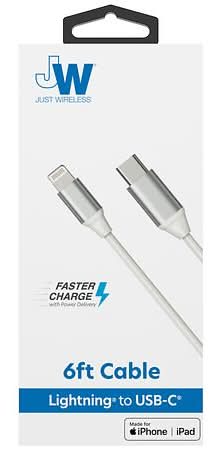 Just Wireless Lightning To Usb C Faster Charge Cable, 6 ft, White