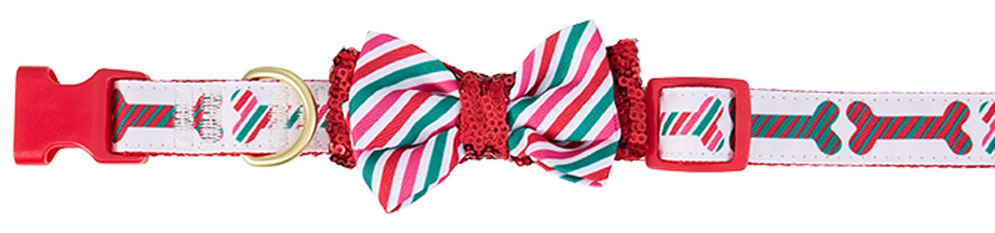Merry & Bright® Bones Holiday Dog Collar (Color: Red, Size: Medium)