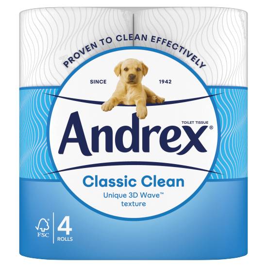 Andrex Classic Clean Toilet Roll, 4 Rolls 190sc