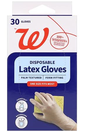 Walgreens Disposable Latex Gloves Fits Most, os (30 ct)