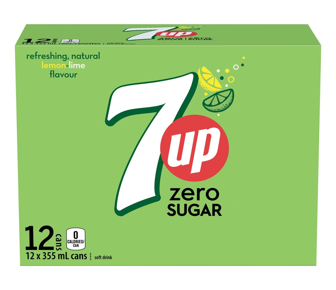 7UP Zero Sugar Soft Drinks, Lemon-Lime (12 x 355 ml)
