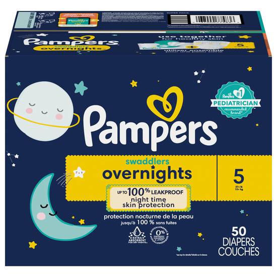 Pampers Size 5 Swaddlers Overnight Diapers (50 ct)