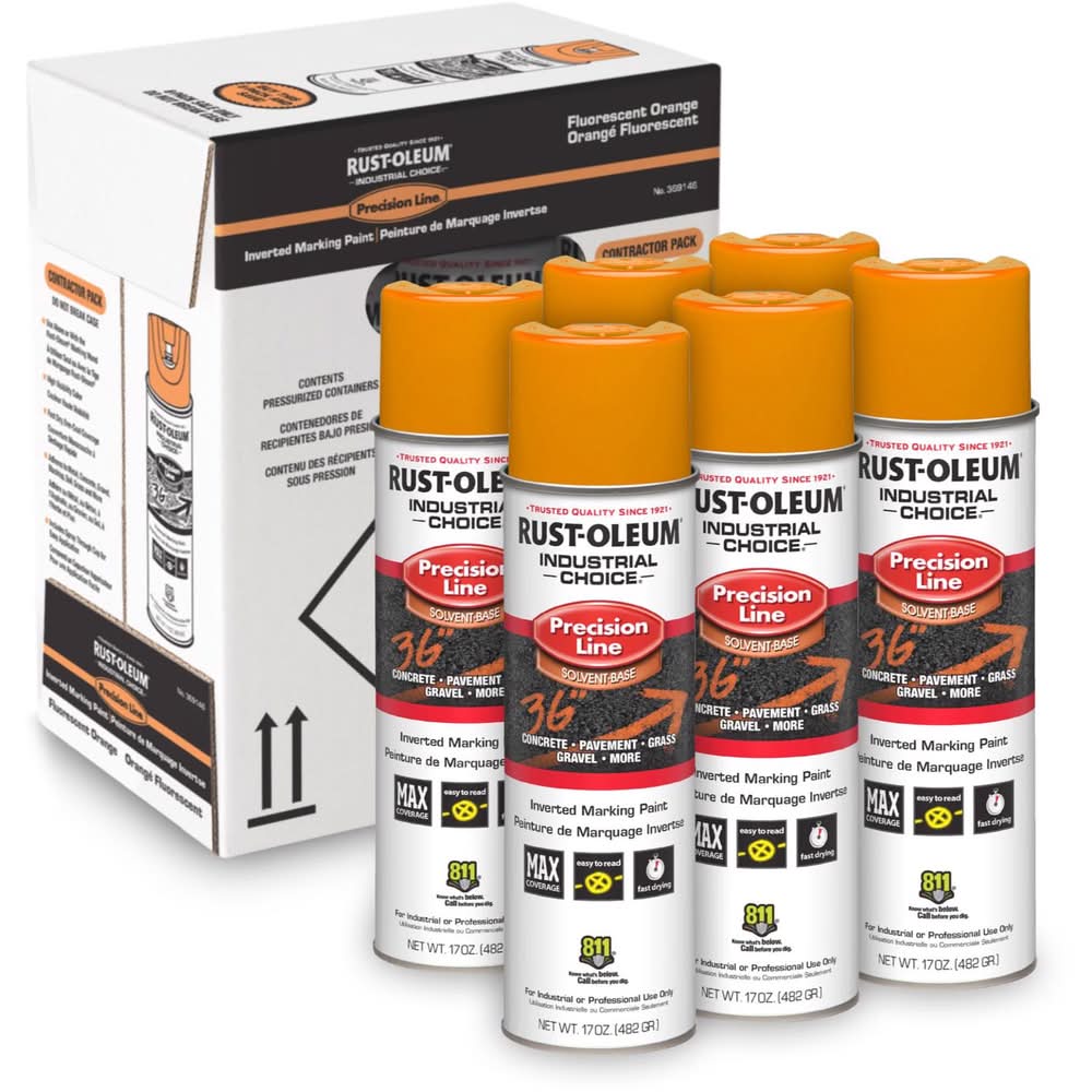 Rust-Oleum Industrial Choice - Contractor Pack(6 Pk) Fluorescent Orange Inverted Marking Paint 17 Oz