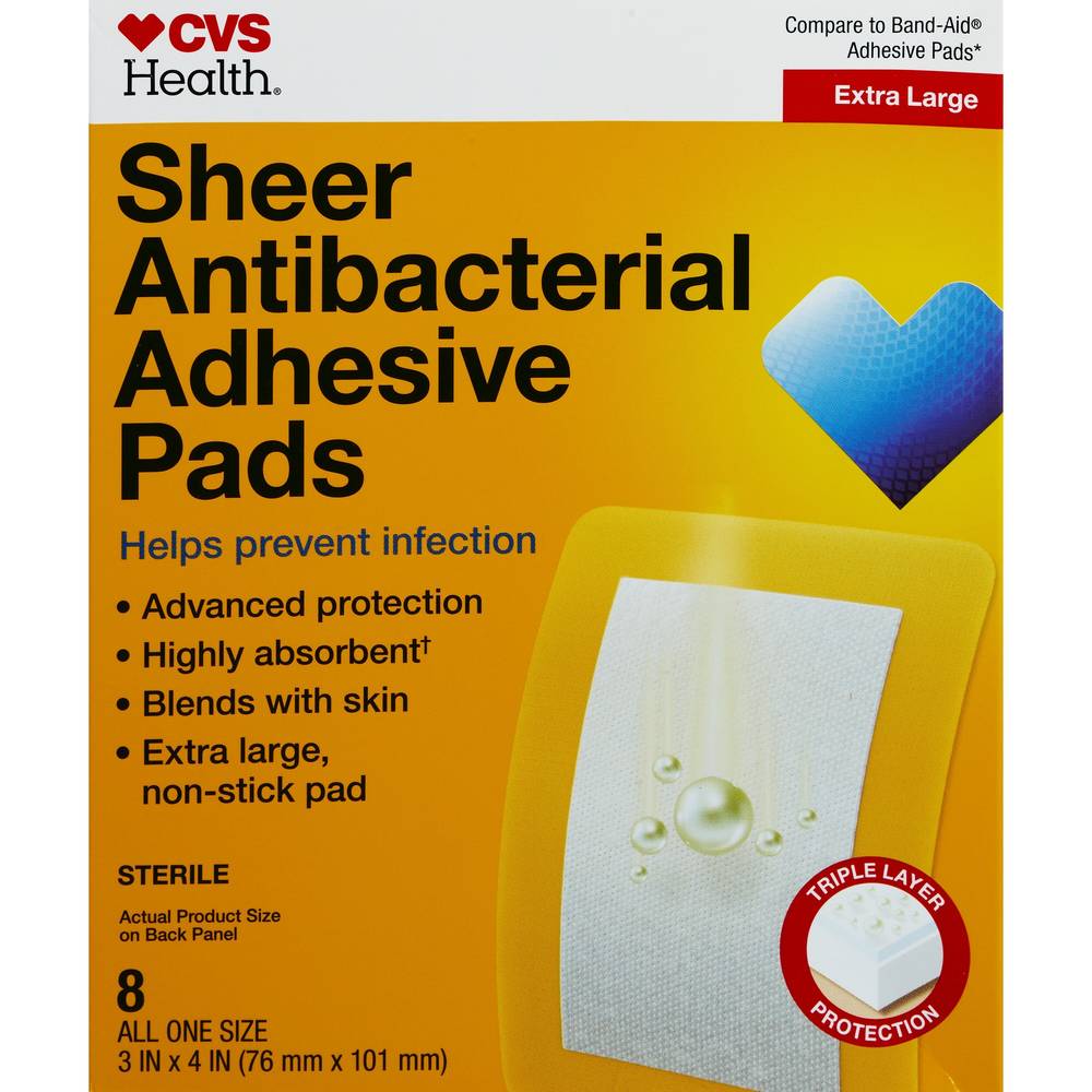 CVS Health Anti-Bacterial Adhesive Pads, Extra Large, 8 CT