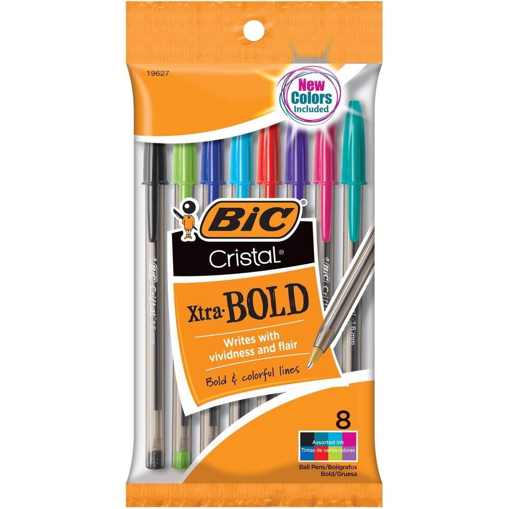 BIC Cristal Xtra Bold 8-piece 1.6mm Fashion Bold Point Ball Pen Set, Assorted Ink