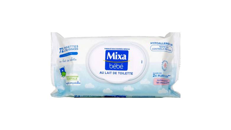 MIXA Lingettes lait Le paquet de 72 lingettes