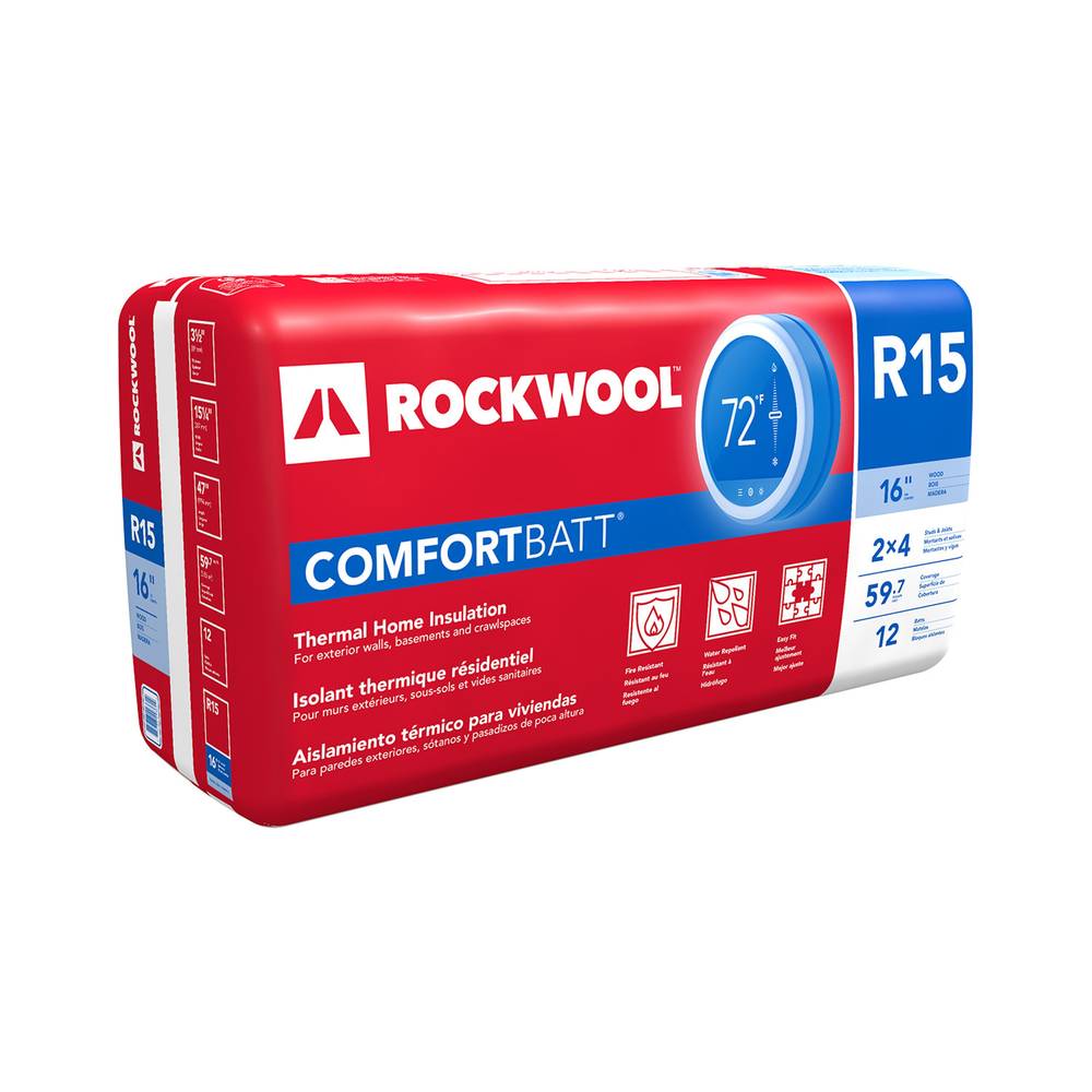 ROCKWOOL Stone Wool Batt Insulation, 15.25" x 47"