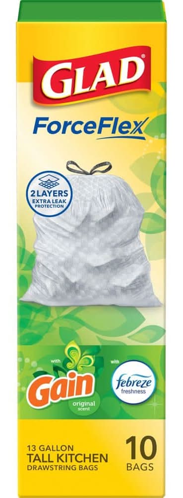 Glad Forceflex Drawstring Gain Original Odor Shield Trash Bags 13 Gal. 10 Count