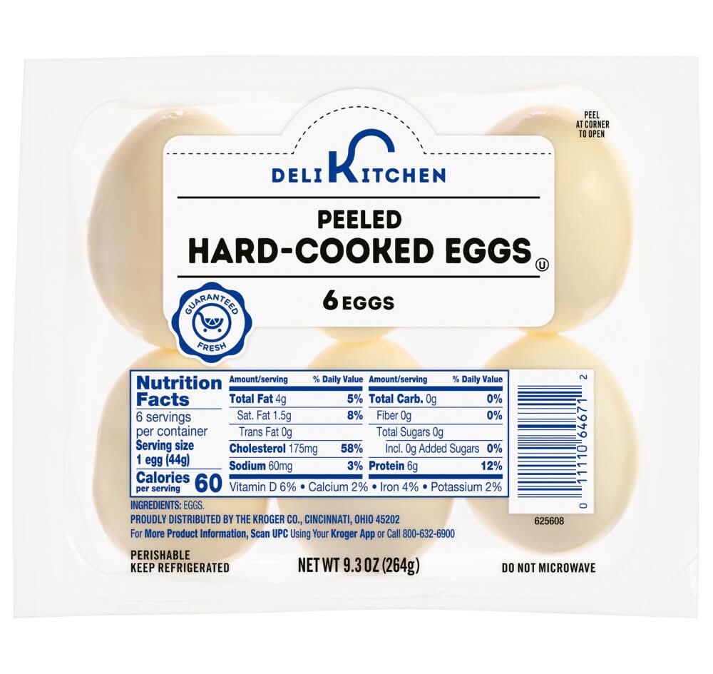 Deli Kitchen Peeled Hard Cooked Eggs (9.3 oz, 6 ct)