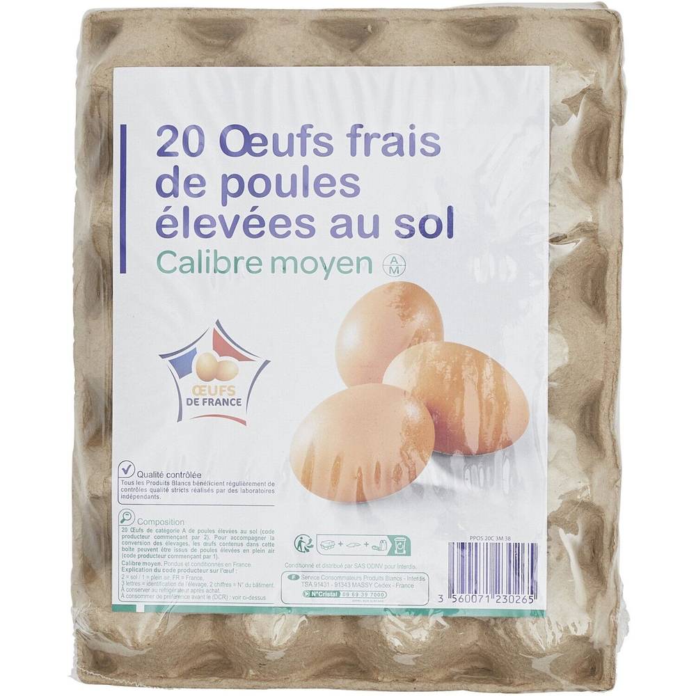 Œufs frais de poules élevées au sol - la boite de 20