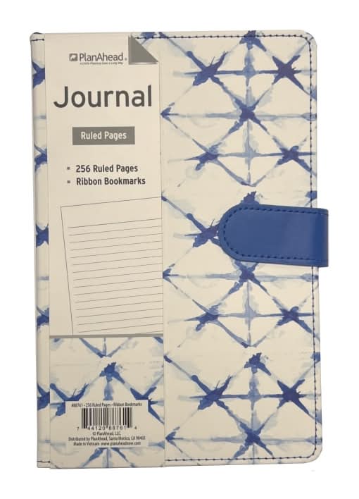 PlanAhead® Magnetic Clip Medium Leather Ruled Pages Journal - Blue/White