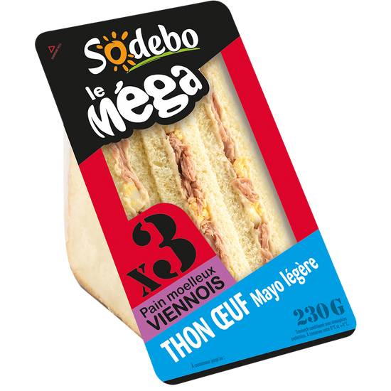 Sandwich le méga club viennois, thon, oeuf et mayonnaise légère SODEBO, 230g