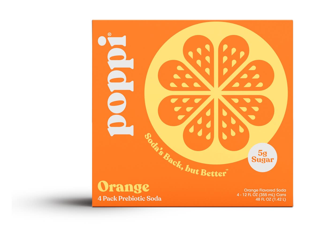poppi Flavored Prebiotic Soda, Orange (4 x 12 fl oz)