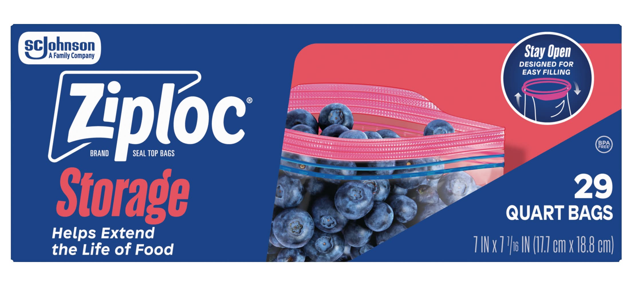 Ziploc Quart Food Storage Seal Top Bags, 7x7 7/16 in (29 ct)