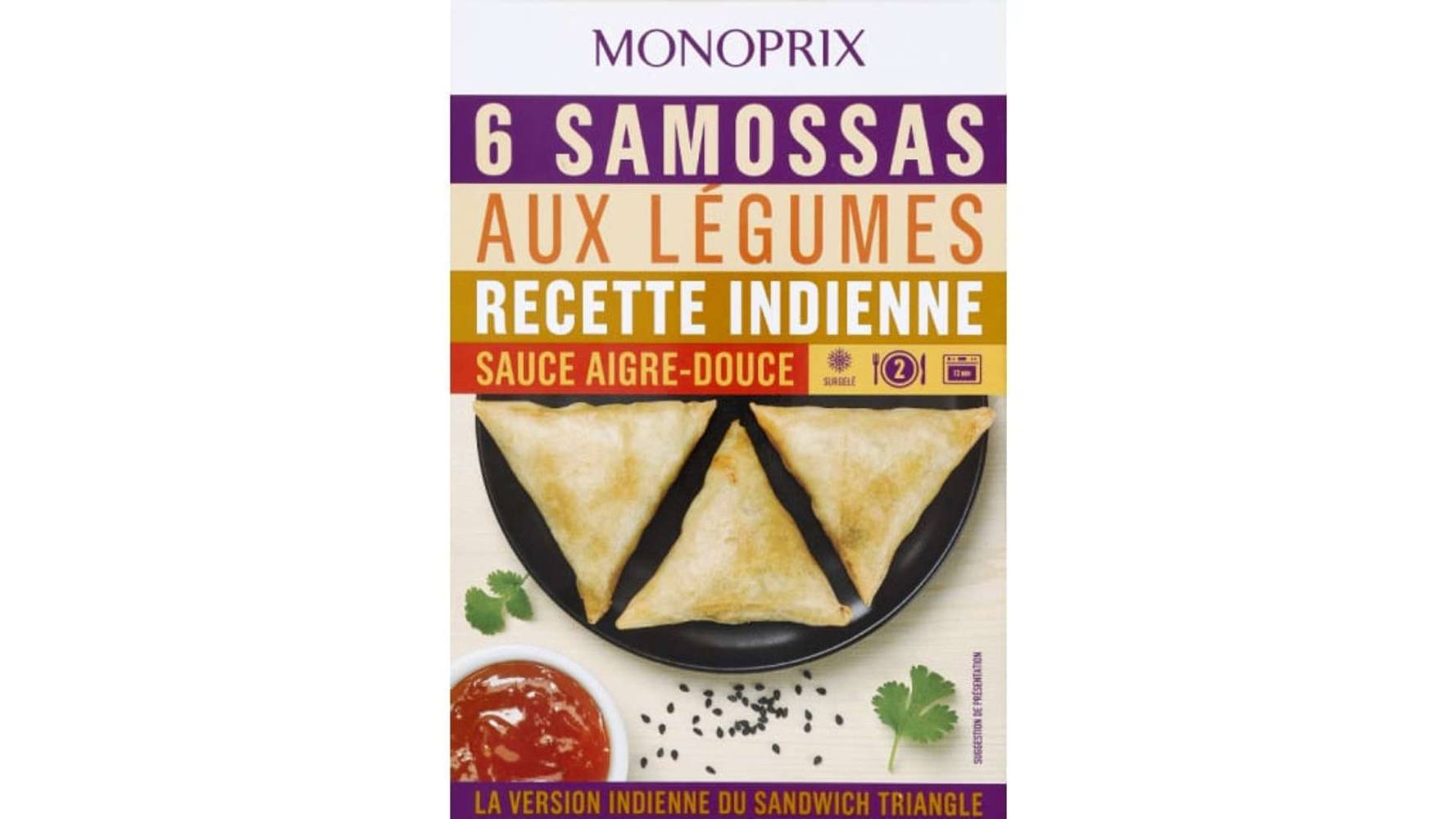 Monoprix - Samossas aux légumes recette indienne sauce aigre-douce surgelée (6)