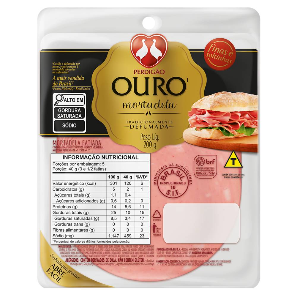 Perdigão mortadela defumada fatiada ouro (200 g)