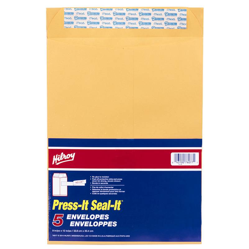 Hilroy Products Hilroy Kraft Press&Seal Envelope 9x12in