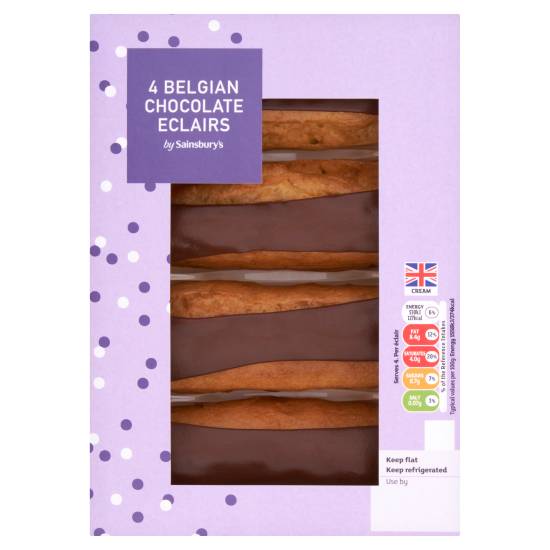 Sainsbury's Chocolate, Fresh Cream Belgian Eclairs (4 pack)