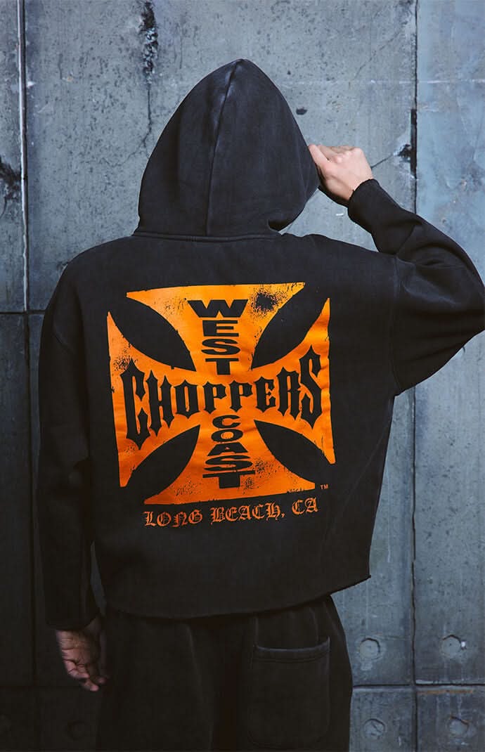 West Coast Choppers Men's Orange Core Logo Hoodie Washed Black M