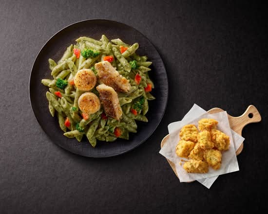 【限時45折】干貝鱈魚青醬筆管麵+點心