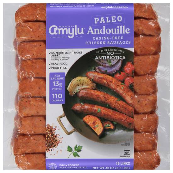 Amylu Foods Paleo Casing-Free Andouille Chicken Sausage Links (16 ct)