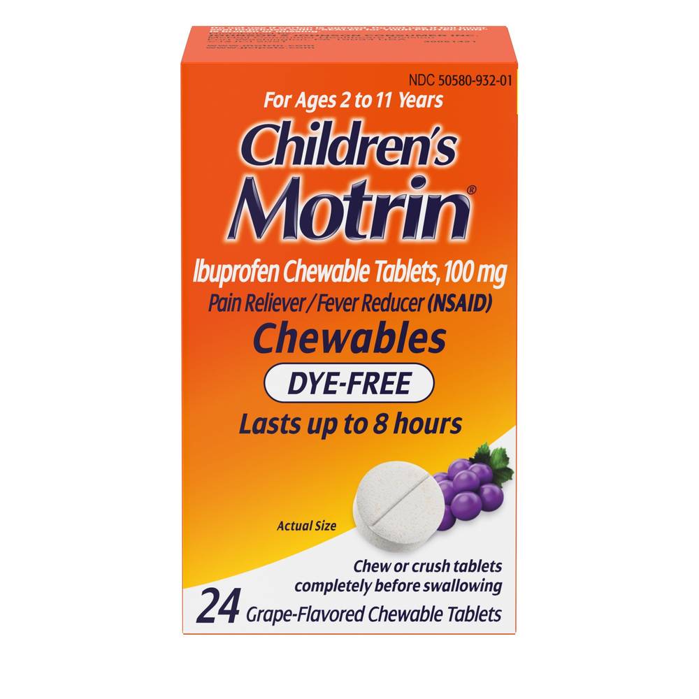 Children's Dye- Free Motrin Ibuprofen Chewable Tablets, Grape, 24 CT