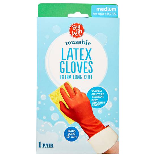 Big Win Latex Reusable Latex Gloves Extra Long Cuff (1 ct)