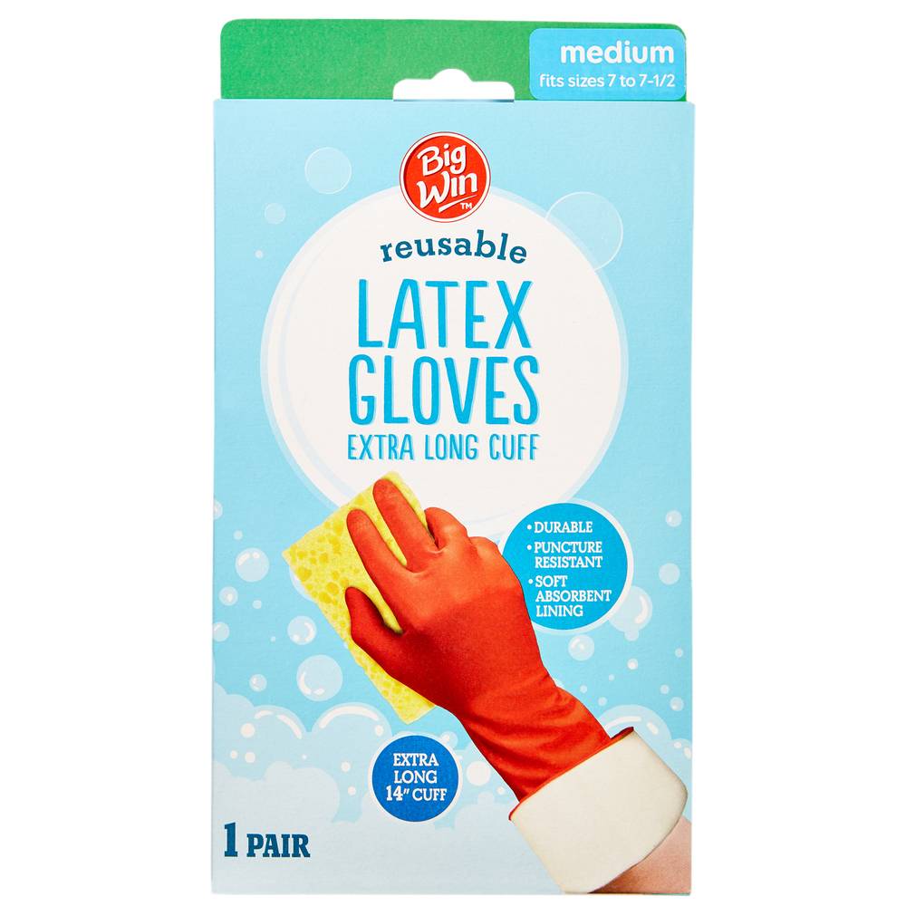 Big Win Latex Reusable Latex Gloves Extra Long Cuff (1 Ct)