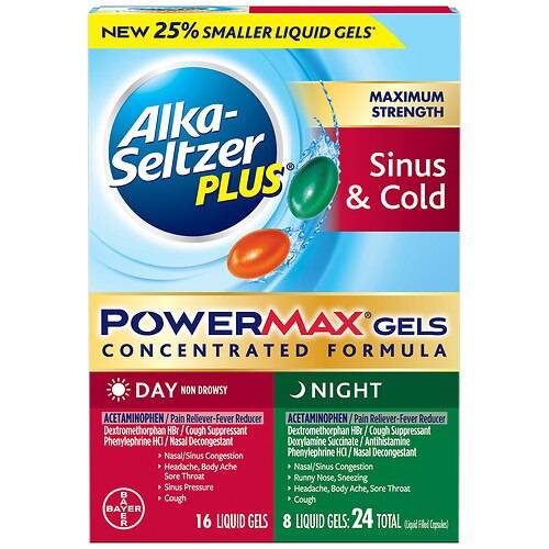 Alka-Seltzer Plus Maximum Strength PowerMax Sinus & Cold Day + Night Liquid Gels - 24.0 Ea