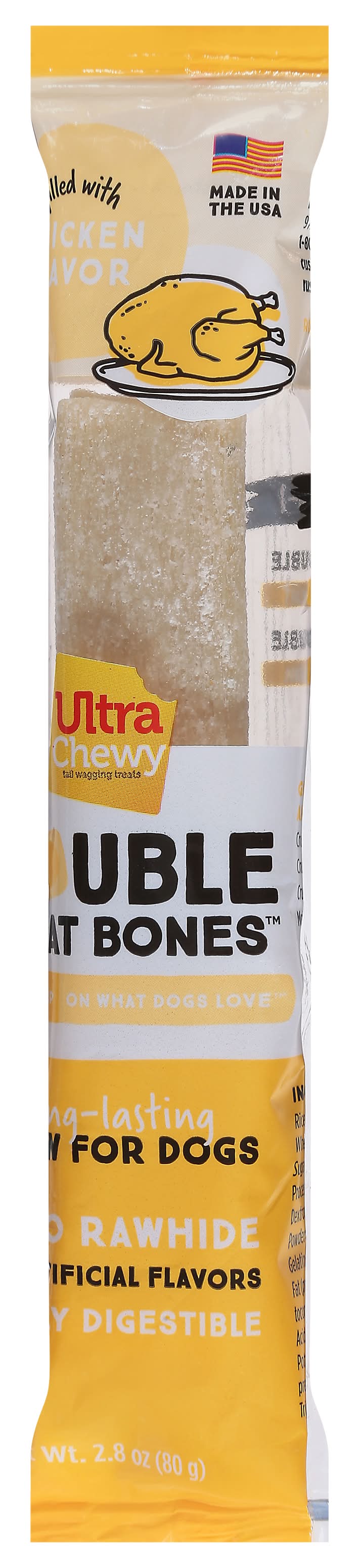 Ultra Chewy Chicken Double Treat Bones Long-Lasting Chew For Dogs (2.8 oz)