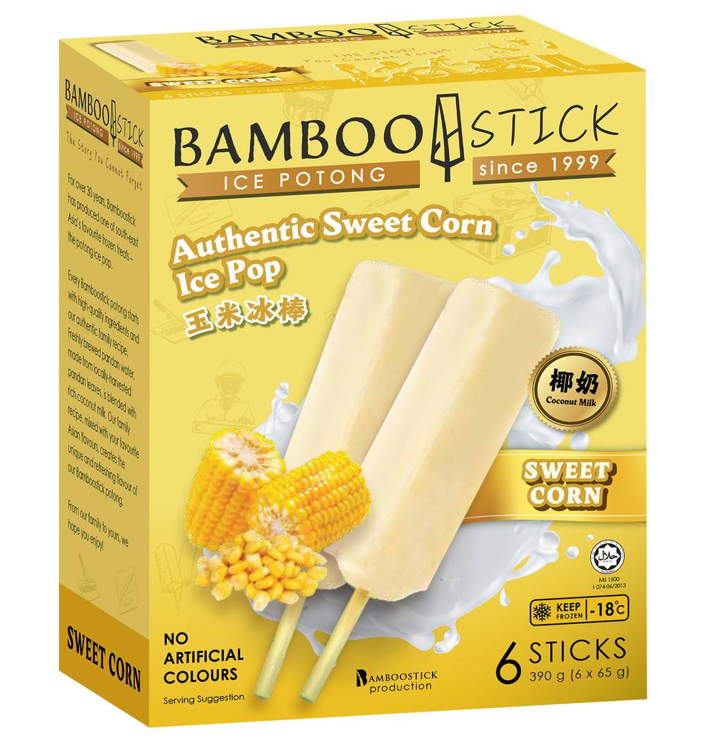Bamboostick Authentic Ice Pop, Sweet Corn (6 x 65g)