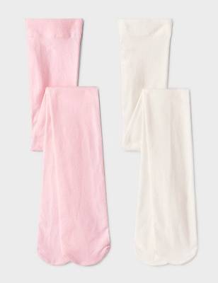 Girls' 2pk Nylon Dance Tights - Cat & Jack™ Pink/Cream M