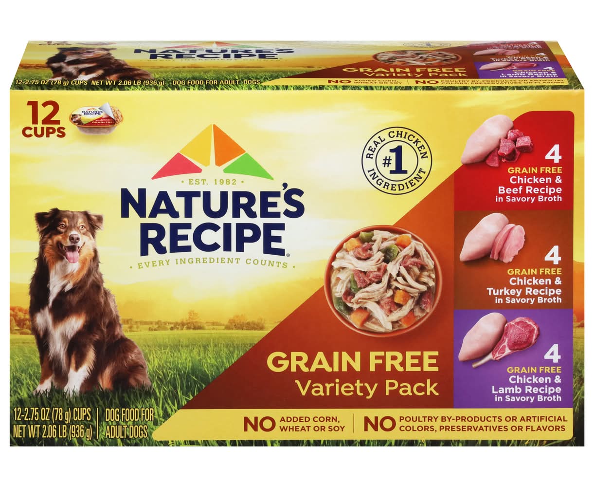 Nature's Recipe Prime Blends Dog Food Variety pack, Chicken & Beef-Chicken & Turkey-Chicken & Lamb, Adult (12 x 2.75 oz)