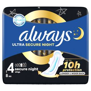 Always Ultra Sanitary Towels Secure Night (Size 4) Wings X8 Pads