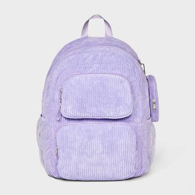 Art Class Kids Two Pocket Corduroy Backpack With Clip-On Case Bag, 16", Lavender