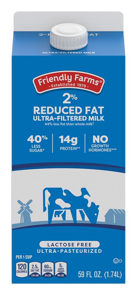 Friendly Farms 2% Reduced Fat Lactose Free Ultra Filtered Milk (59 fl oz)