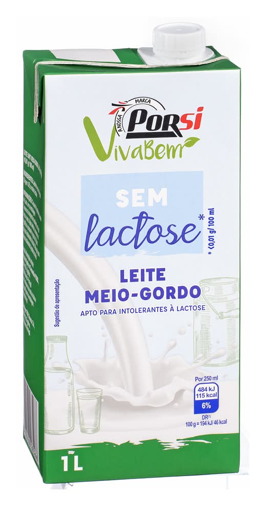 Porsi Viva Bem - Leite uht sem lactose meio gordo, 1 litro