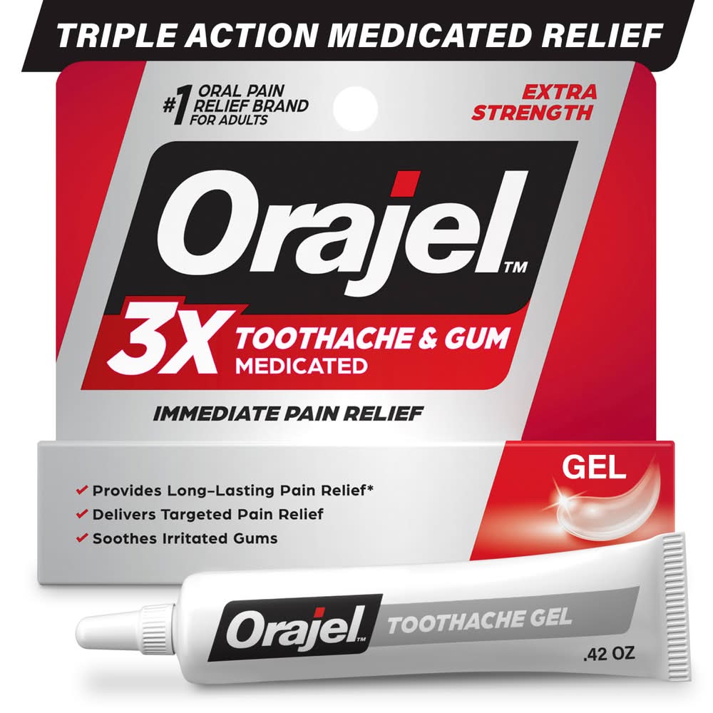 Orajel 3X Medicated Gel For Toothache & Gum (0.42 oz)