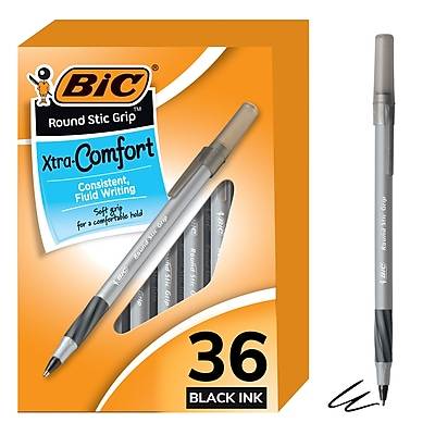 Bic Round Stic Grip Ballpoint Pens Medium Point 1.2 mm Black Ink(36 Ct)