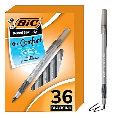 BiC Round Stic Grip Ballpoint Pens Medium Point 1.2 mm Black Ink