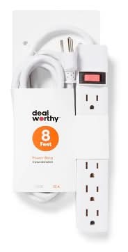 Dealworthy 6 Outlet Indoor Power Strip Extension Cord, 8 ft, White