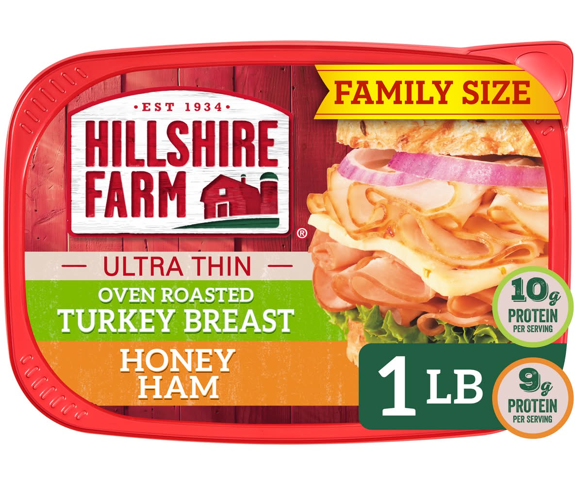 Hillshire Farm Ultra Thin Sliced Oven Roasted Turkey Breast, Honey Ham (1 lbs)