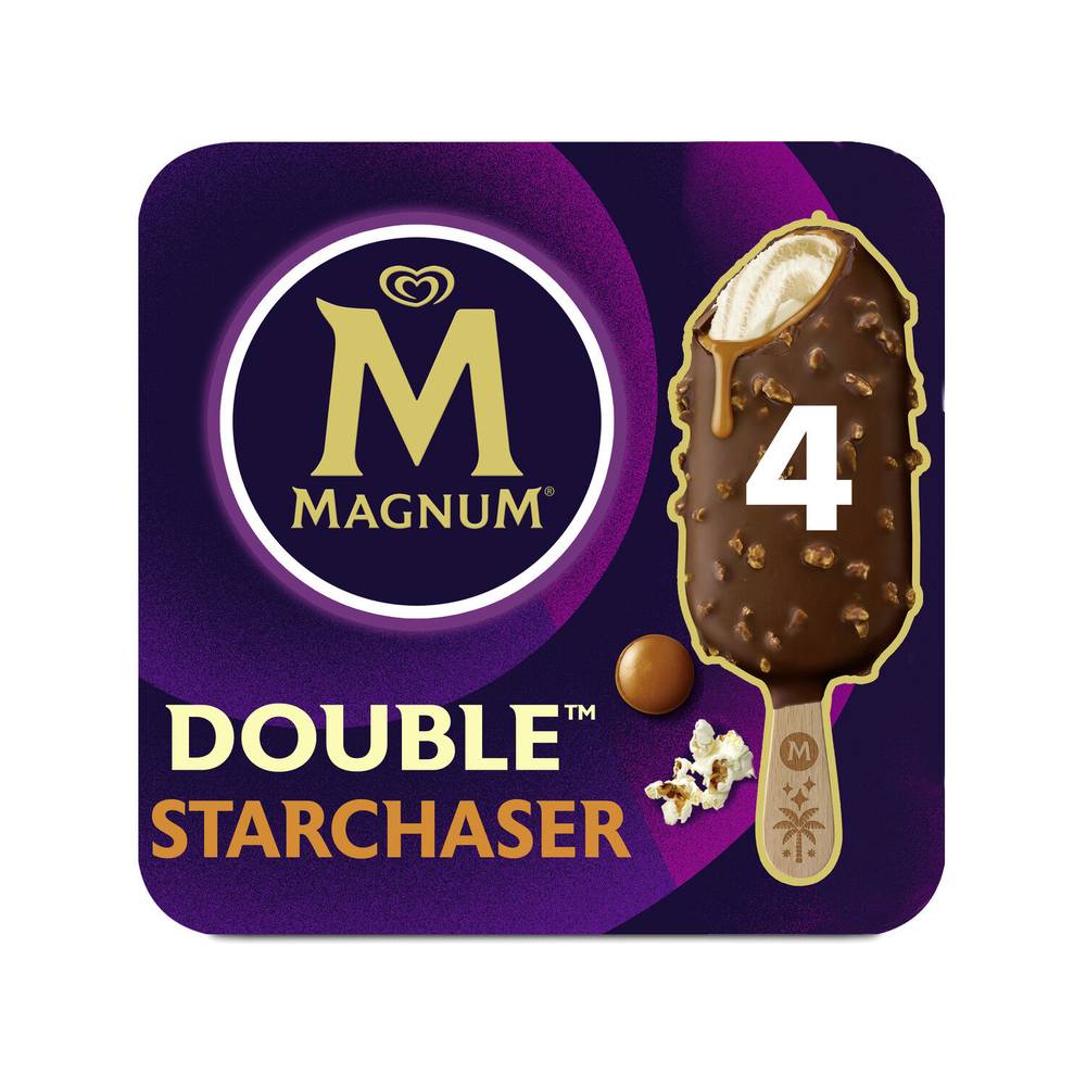 Magnum - Glace bâtonnet double starchaser chocolat caramel pop corn (4 pièces)