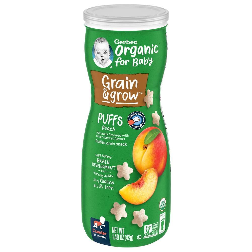 Gerber Organic For Baby Crawler (8+ months) Grain & Grow Puffs Baby Food (peach)