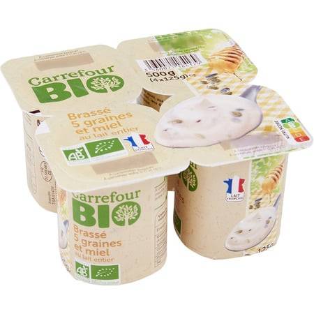 FID - Yaourt aux 5 graines et miel Bio CARREFOUR BIO - les 4 pots de 125g