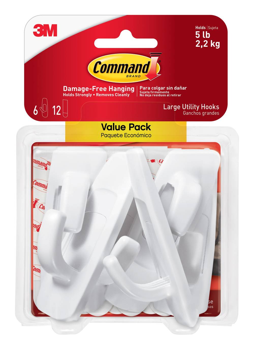 Command Large Utility Hook, 12 Strips (6 ct) ( large/white)