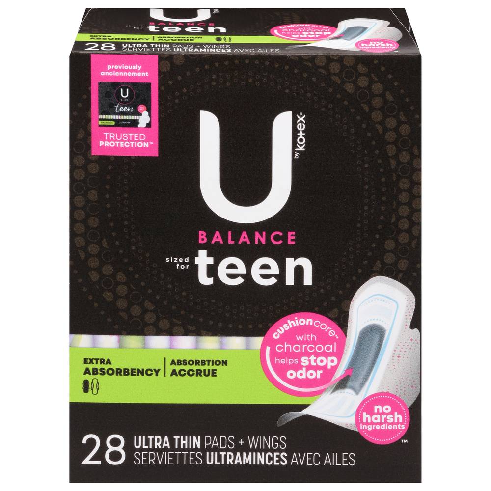 U By Kotex U Teen Ultrathin Pads With Wings Extra Absorbency (28 ct)