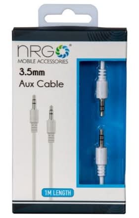 NRG 1 m, White, Mobile 3.5mm Aux Cable