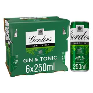 Gordon's London Dry Gin & Tonic Ready To Drink 5% vol 6x250ml Cans