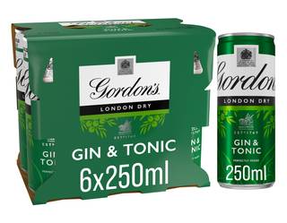 Gordon's London Dry Gin & Tonic Ready To Drink 5% vol 6x250ml Cans